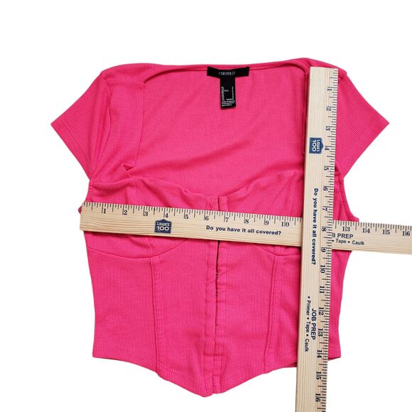 Forever 21 Sweetheart Corset Crop Top Womens Small Pink Rib Knit Hook Eye NWOT - Picture 5 of 11